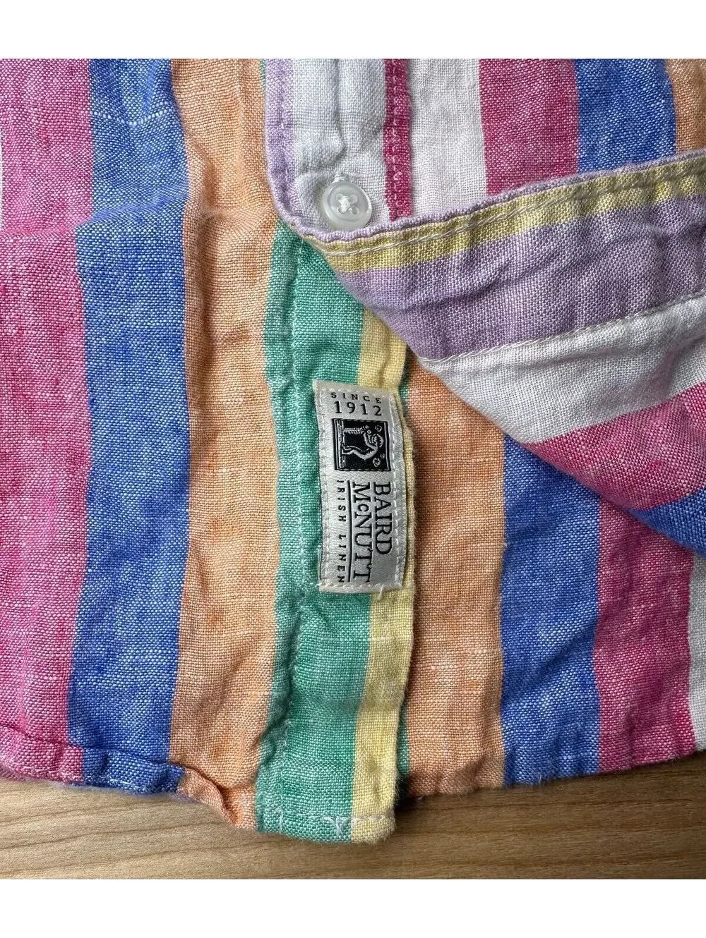 Jcrew Baird Mcnutt Linen button up shirt large made india striped colorful slim